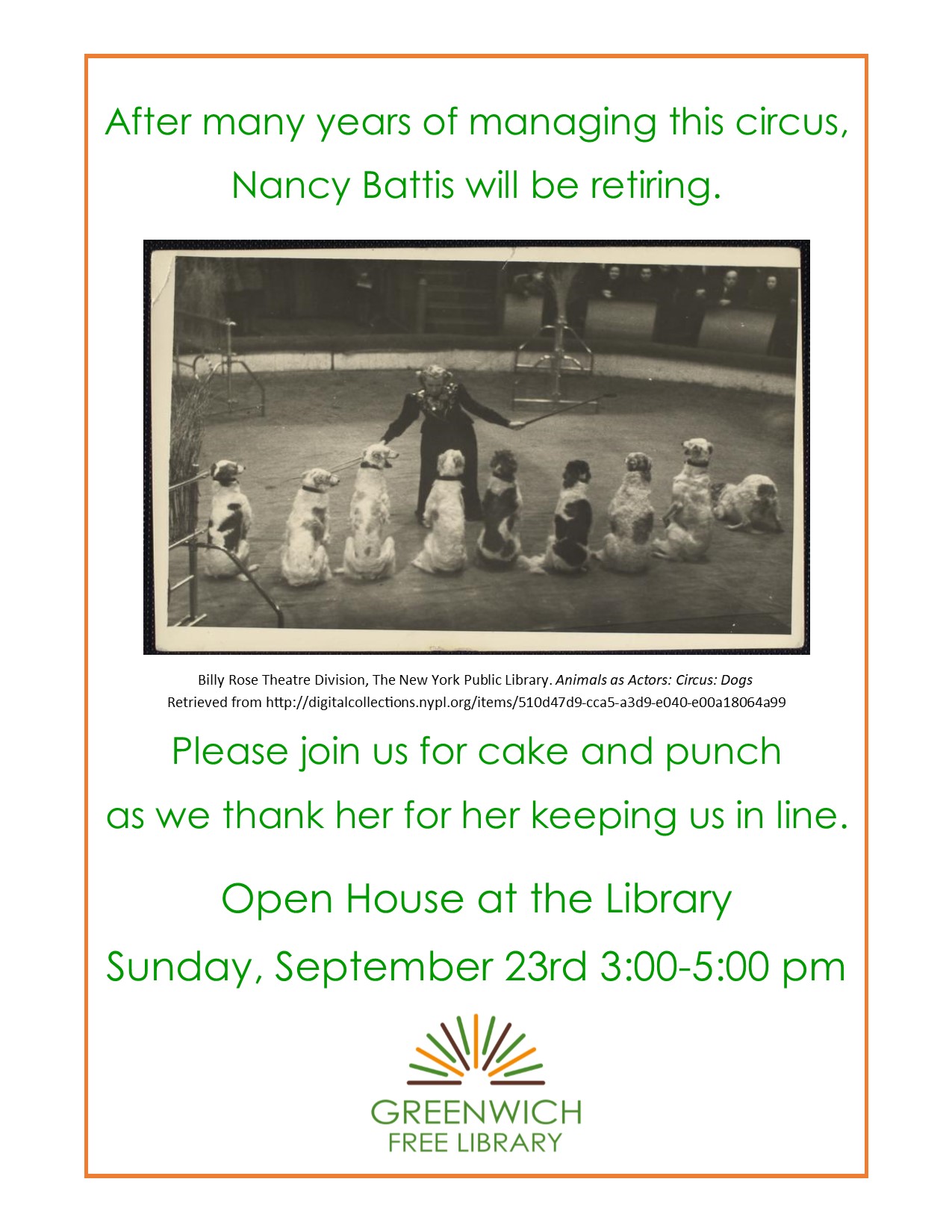 retirement flyer greenwich free library