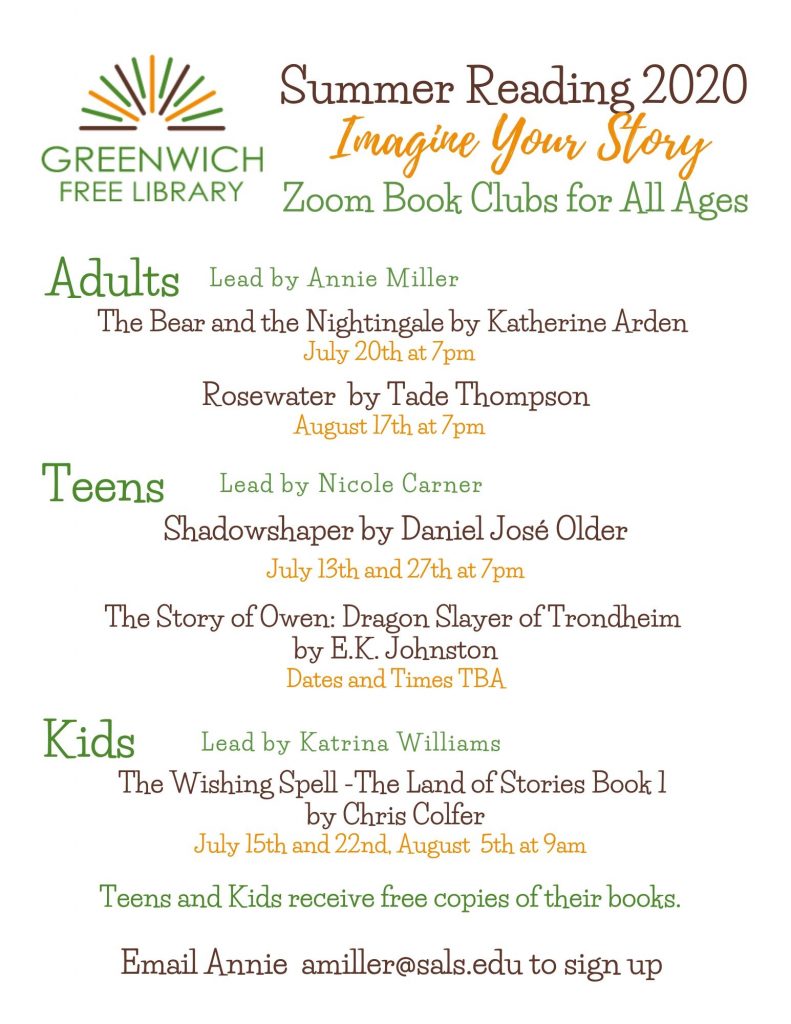 Zoom Book Clubs for All Ages Greenwich Free Library