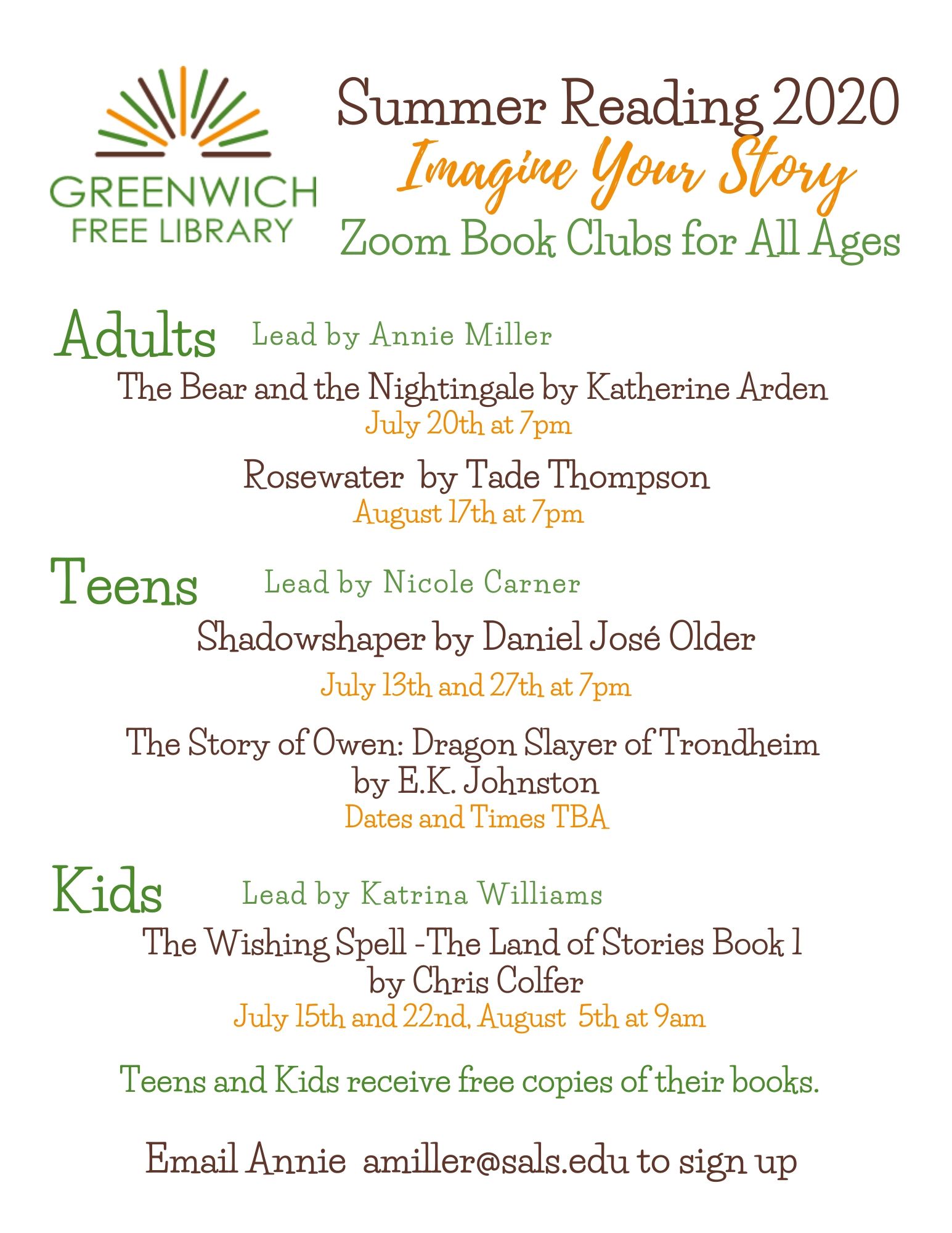 Zoom Book Clubs for All Ages Greenwich Free Library